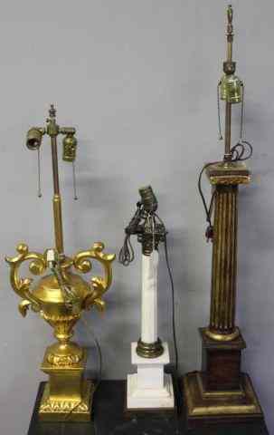 Appraisal: Lamp Lot Including Silver Leaf and PaintedWood column lamps Along