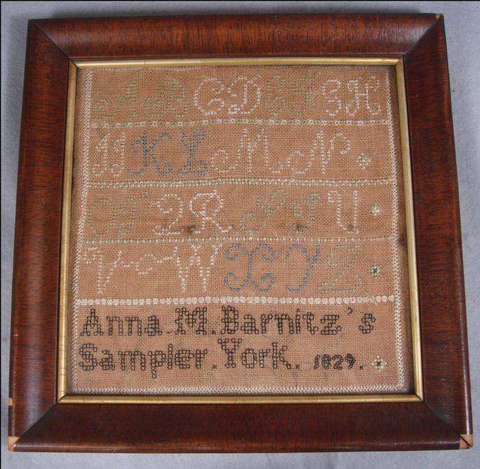 Appraisal: needlework sampler Anna M Barnitz's Sampler York x Estimate -