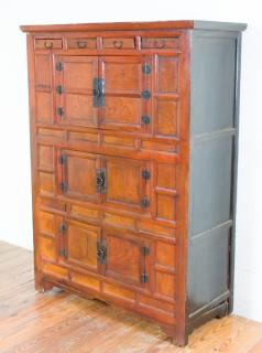 Appraisal: Chinese Elm Wood Storage Cabinet Chinese Elmwood storage cabinet with