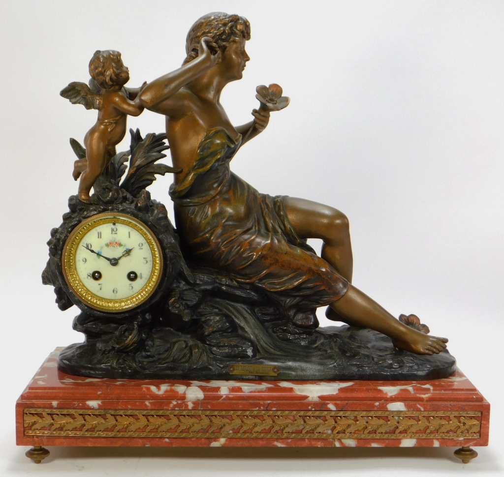 Appraisal: AFT EMILE BRUCHON ART NOUVEAU MANTEL CLOCK France Late th-