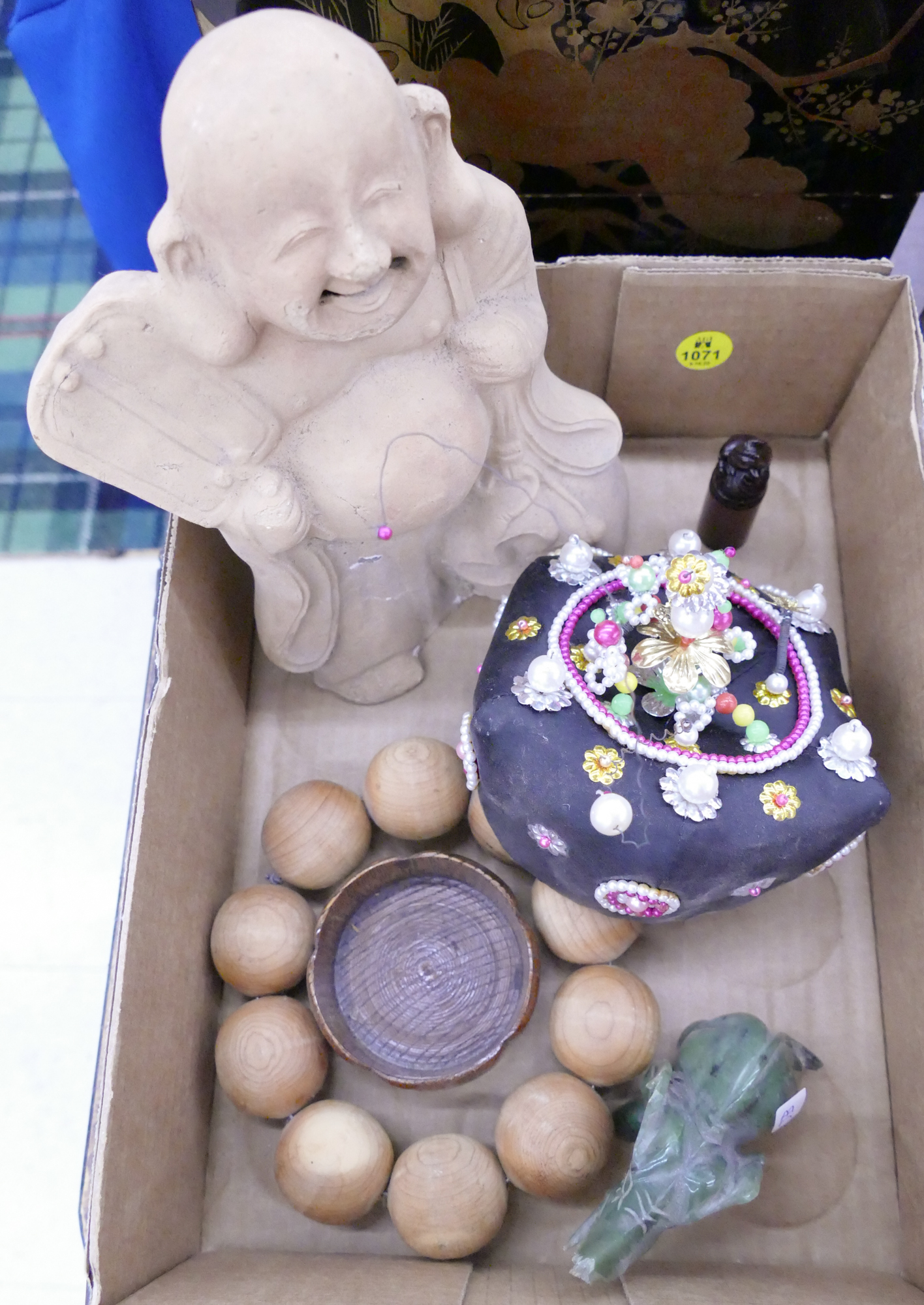 Appraisal: Box Japanese Terracotta Buddha Etc