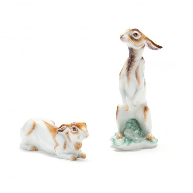 Appraisal: TWO MEISSEN PORCELAIN HARES th century made in Germany one