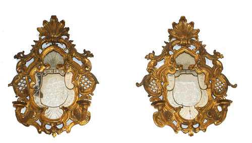 Appraisal: PAIR OF CARVED GILTWOOD GIRANDOLES Baroque Northern Italy circa With