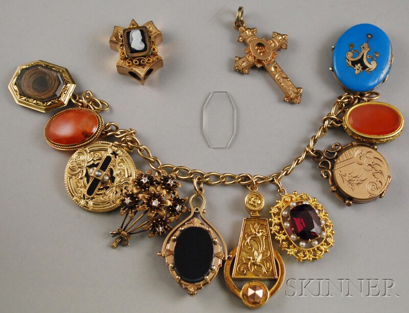 Appraisal: Antique Charm Bracelet with Gold and Gold-filled Charms including a