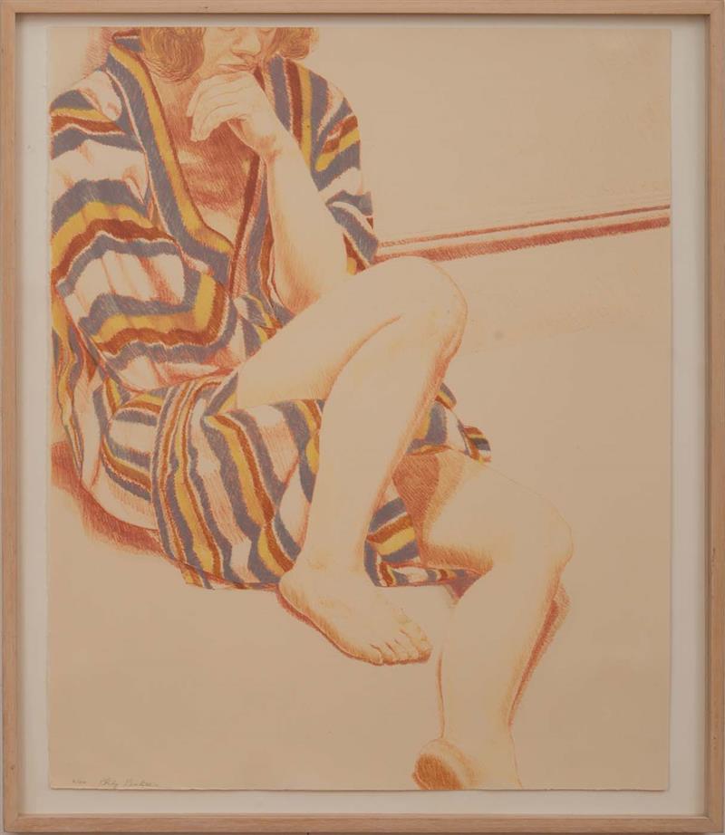 Appraisal: PHILIP PEARLSTEIN b SEATED FIGURE IN STRIPED ROBE Lithograph in