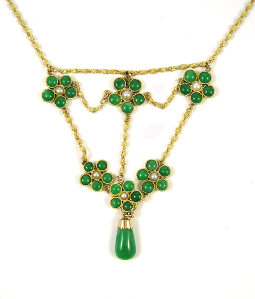 Appraisal: JADE PEARL AND FOURTEEN KARAT GOLD NECKLACE measuring - inches