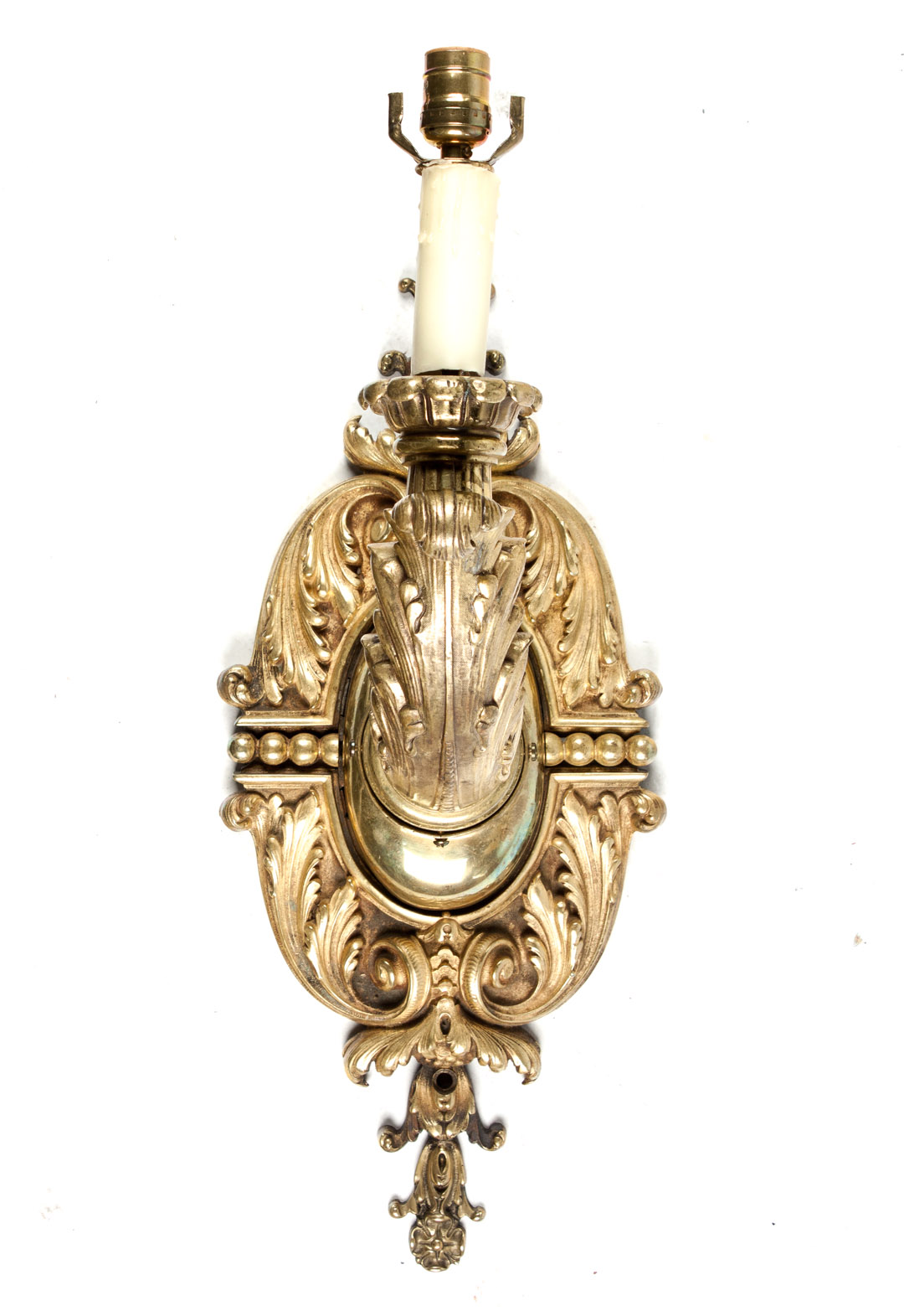 Appraisal: Regency style bronze sconce th century acanthus and scroll-form backing