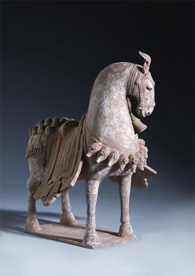 Appraisal: A rare Chinese pottery model of an elaborately saddled horse