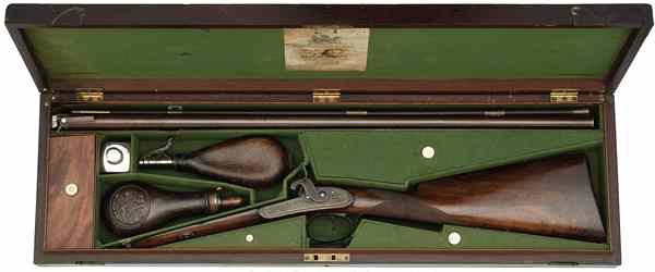 Appraisal: Cased Wesley Richards Percussion Shotgun ga '' barrels marked on