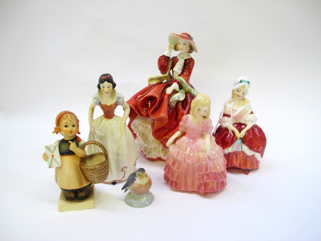 Appraisal: Goebel figure of Snow White def three Royal Doulton figures