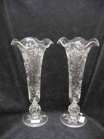 Appraisal: Pair of Pairpoint Cut Glass Vases butterfly floral controlled bubble