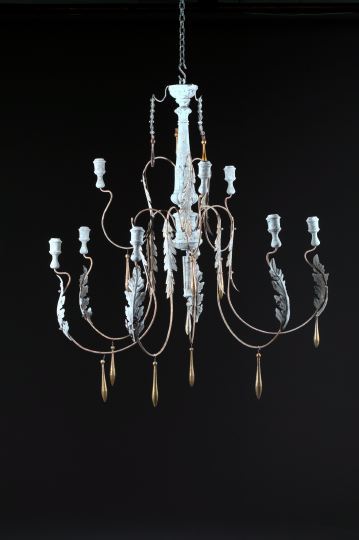 Appraisal: Monumental Italian Provincial Nine-Light Tubular Wrought- and Cut-Iron and Wood