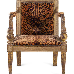 Appraisal: An Italian Neoclassical Mecca and Parcel Gilt Armchair Attributed to