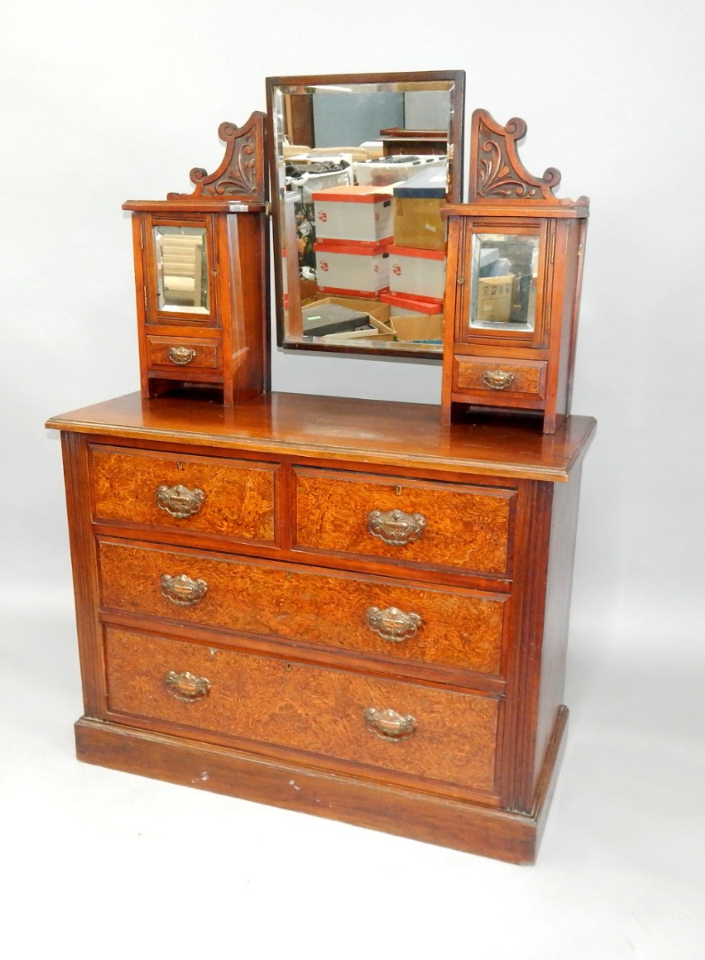 Appraisal: A Victorian mahogany and faux burr wood dressing chest the