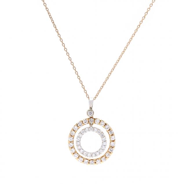 Appraisal: BI-COLOR GOLD AND DIAMOND CIRCLE PENDANT NECKLACE Outer yellow gold