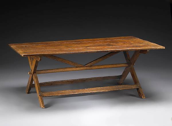 Appraisal: An American pine and maple sawbuck table late th century