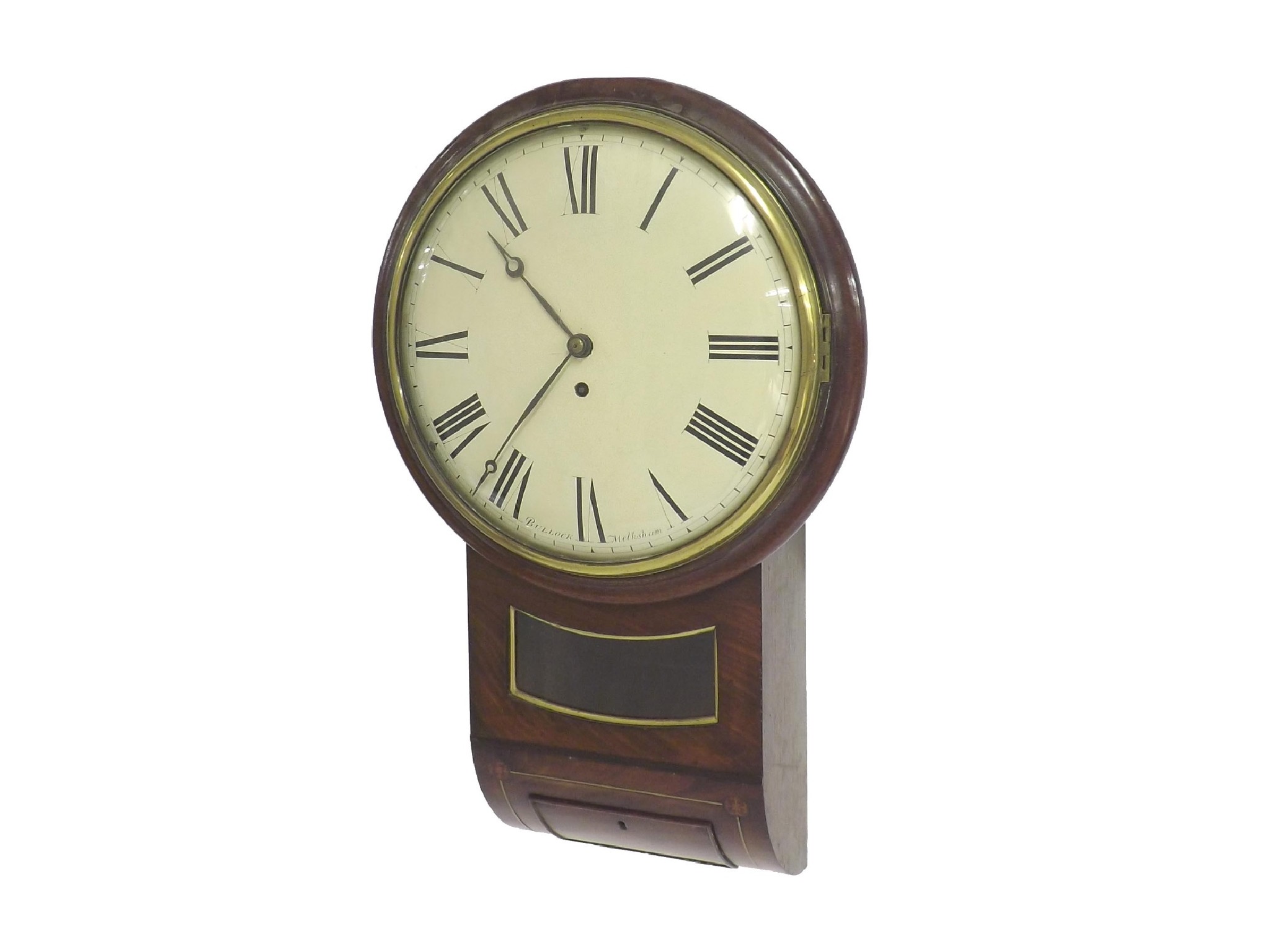 Appraisal: Good mahogany single fusee convex dial drop dial wall clock