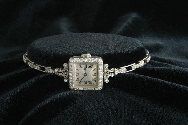 Appraisal: An Art Deco Lady's Diamond Cocktail Wristwatch the square silvered