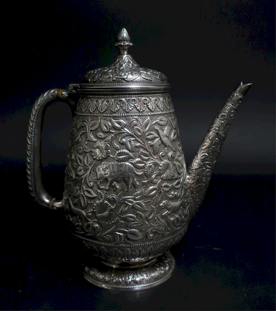 Appraisal: th c Anglo-Indian Repoussed Teapot - Signed repoussed with an