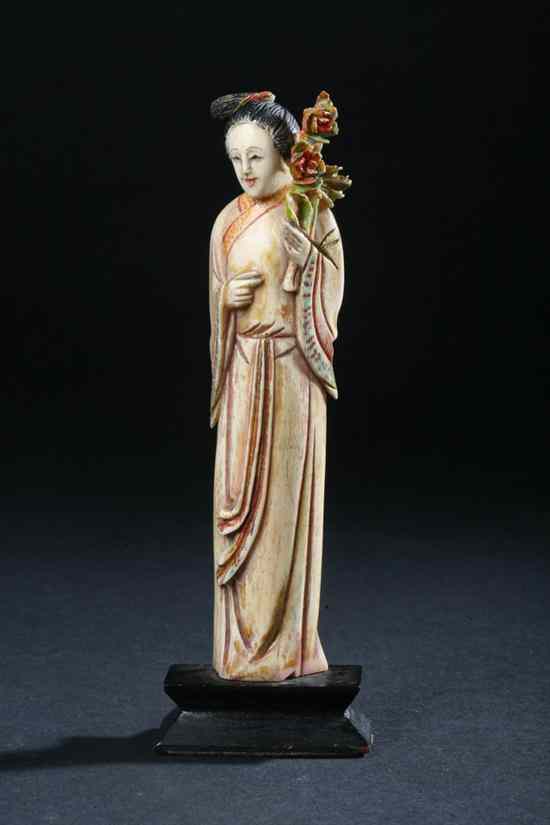 Appraisal: CHINESE POLYCHROME IVORY FIGURE OF MEIREN Republic Period - in