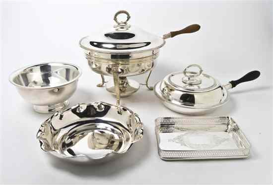 Appraisal: A Collection of Silverplate Serving Articles comprising two covered entrees