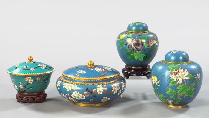 Appraisal: Varied Four-Piece Collection of Chinese Cloisonne th century of the