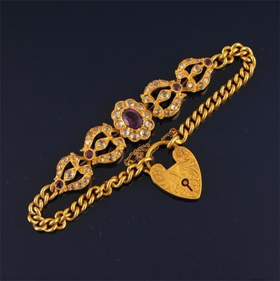 Appraisal: A diamond and amethyst set gold bracelet Foliate design with