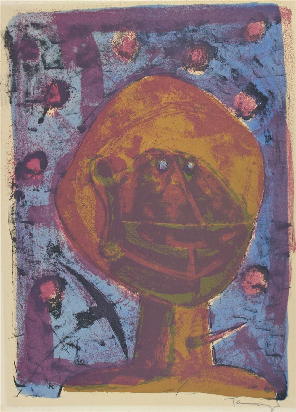 Appraisal: RUFINO TAMAYO MEXICAN - CABEZA CON PAJAROS Color lithograph x