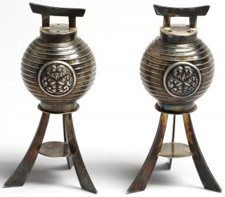 Appraisal: Pair Silver Japanese Lantern Salt Peppers Vintage s the figural