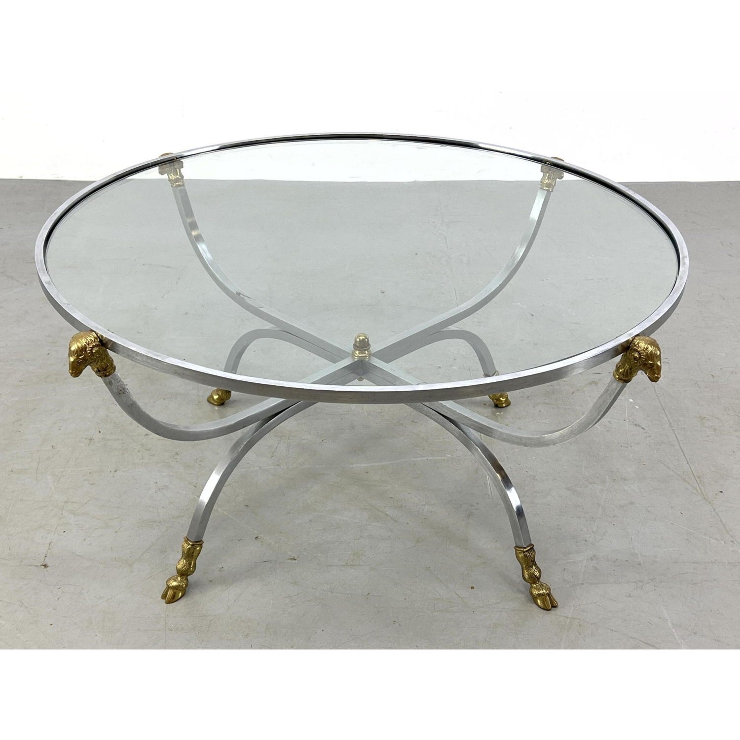 Appraisal: Regency Style Brass and Steel Coffee Table Goat head and