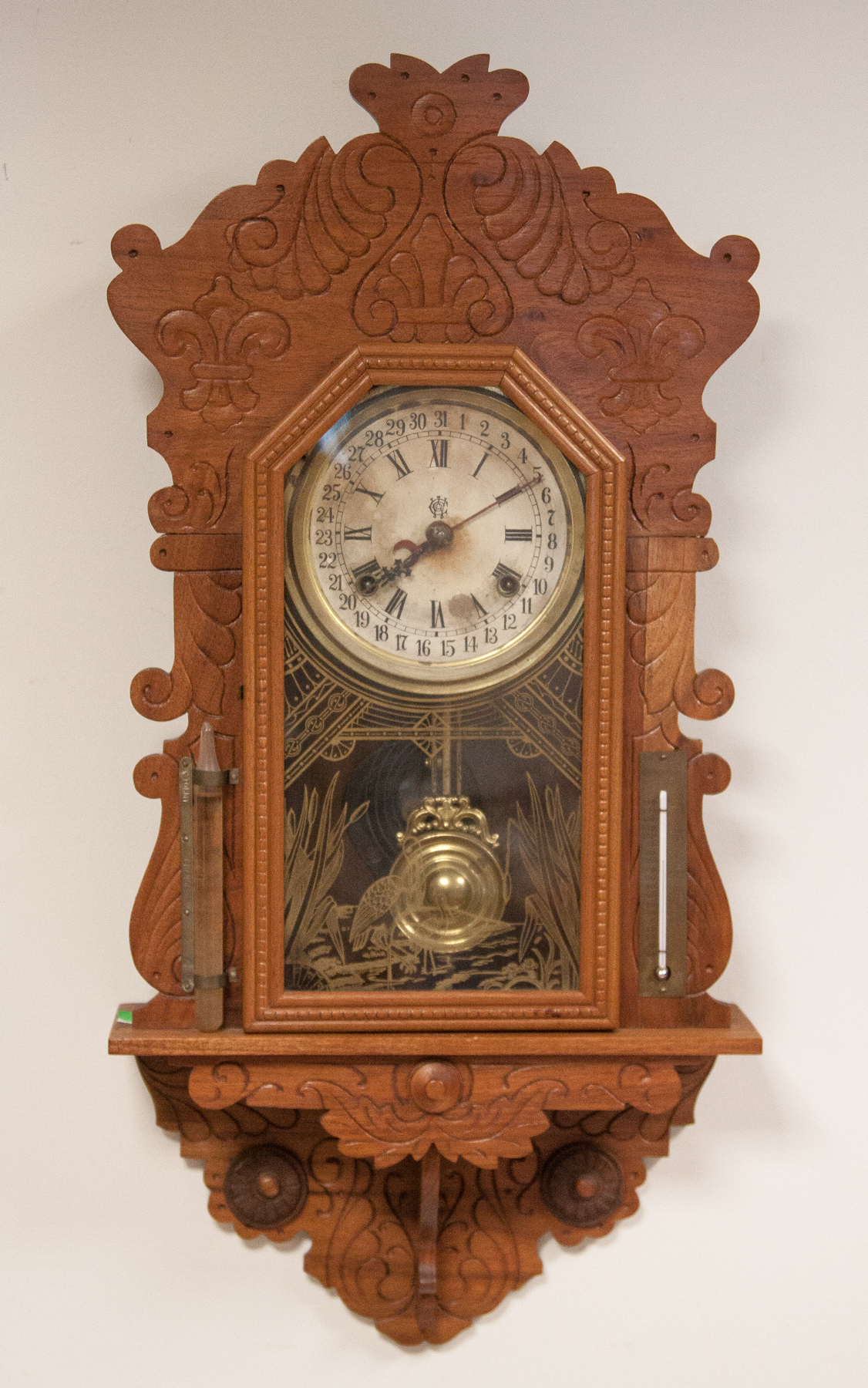 Appraisal: Waterbury Cato Model Hanging Calendar Clock Original dials some toning