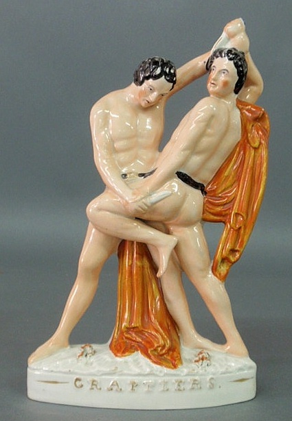 Appraisal: Rare Staffordshire figure Grapplers c h x w