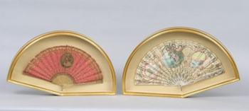 Appraisal: A Pair of Vintage Fans Framed in Fan Shadowboxes Each