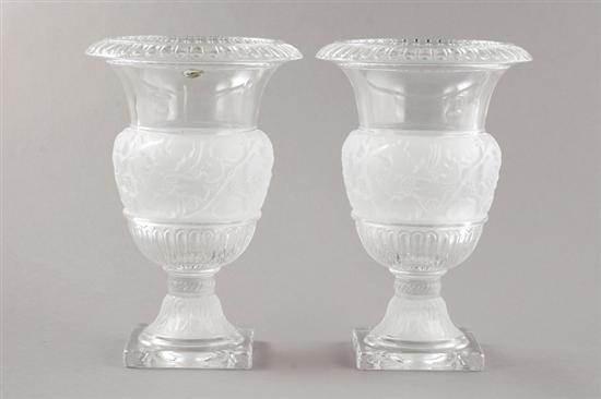 Appraisal: Pair Lalique style vases urn-form vessel etched and molded with