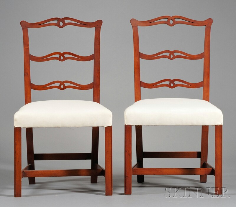 Appraisal: Pair of Chippendale Pierced Ladder-back Side Chairs probably New England