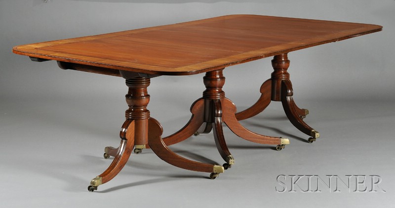 Appraisal: George III Style Walnut Crossbanded Mahogany Three Pedestal Dining Table