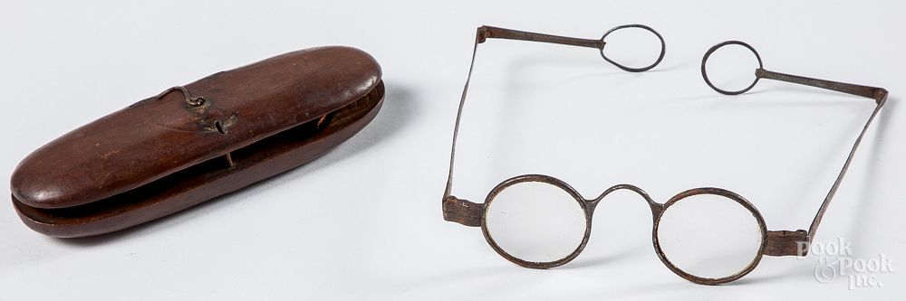 Appraisal: Early spectacles with maple case Early spectacles with maple case