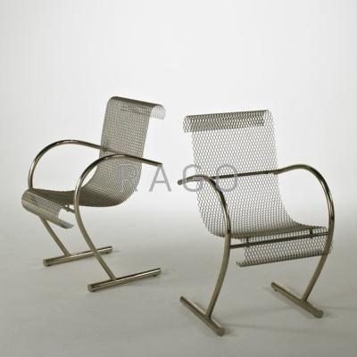 Appraisal: SHIRO KURAMATA XO Pair of Sing Sing Sing chairs Chromed