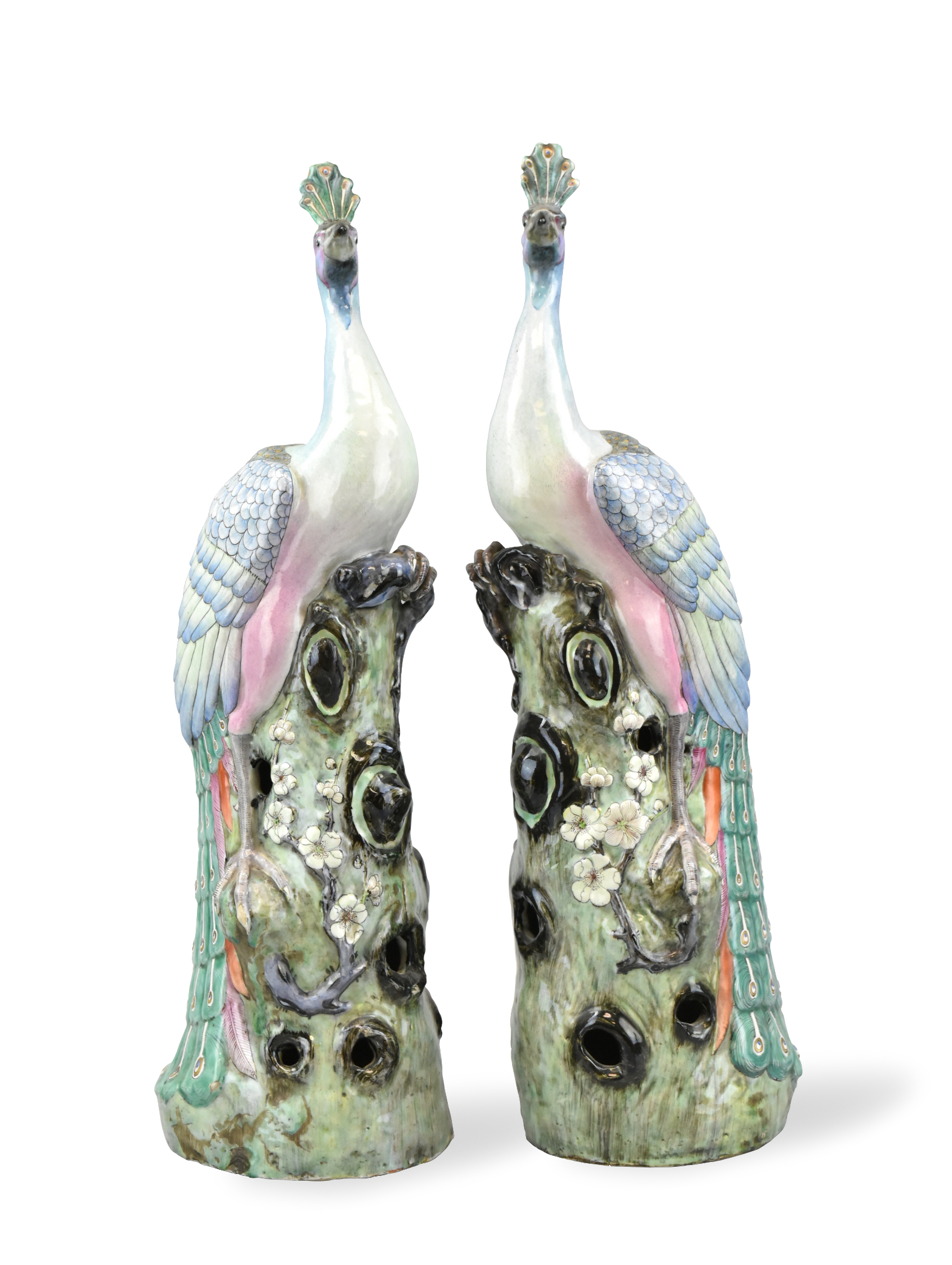 Appraisal: A pair of large Chinese famille rose peacock figures dating