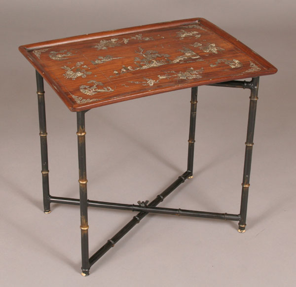 Appraisal: Late Victorian Oriental tray stand with intricate floral and scenic