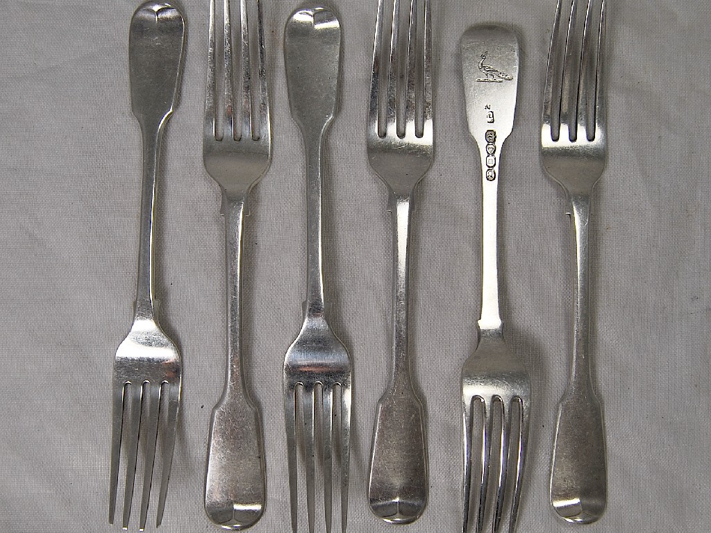 Appraisal: Six William IV silver fiddle pattern silver dessert forks bearing