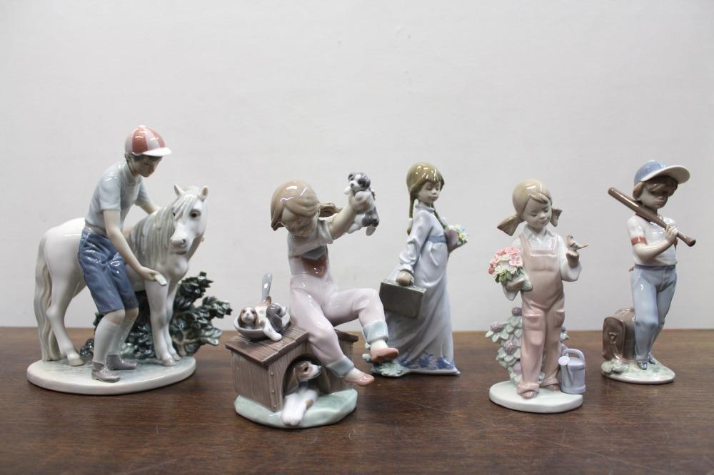 Appraisal: FIVE LLADRO PORCELAIN FIGURINES A Boy and His Pony Pick