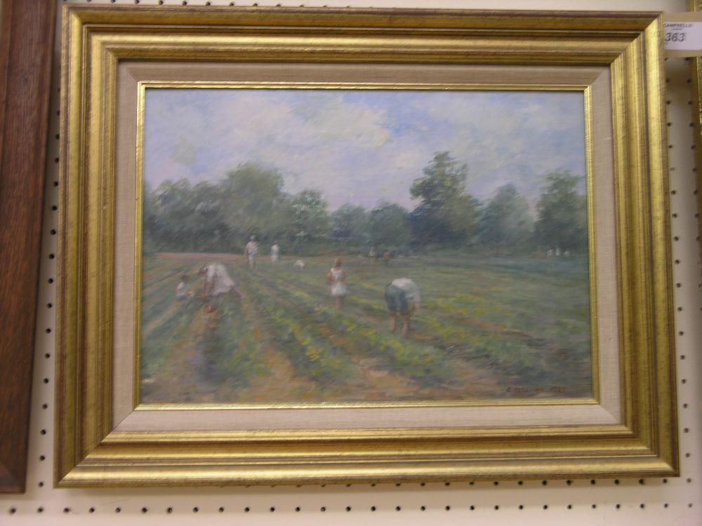 Appraisal: Two oil paintings - strawberry pickers signed S McLean x