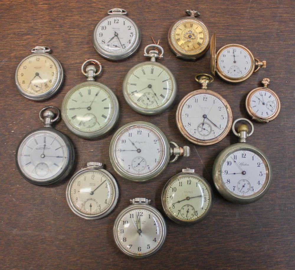 Appraisal: COLLECTION OF FOURTEEN POCKET WATCHES including American Waltham Clinton Elgin