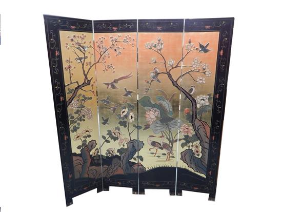 Appraisal: ASIAN th C four panel lacquer floor screen with one