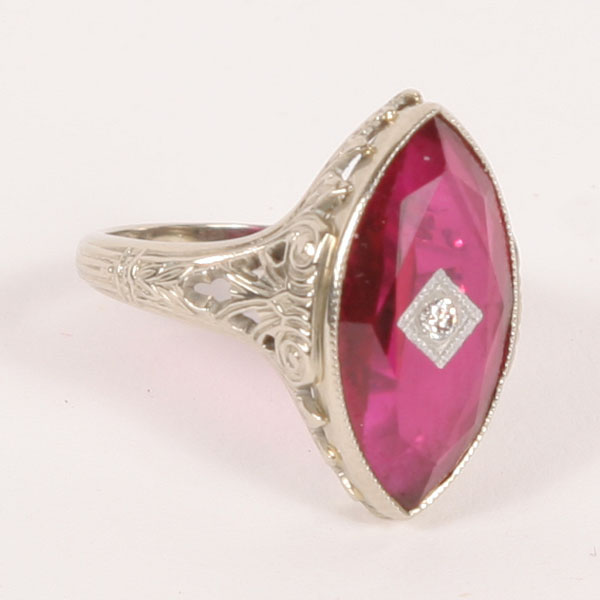 Appraisal: Victorian style K white gold spinel ring with diamond chip