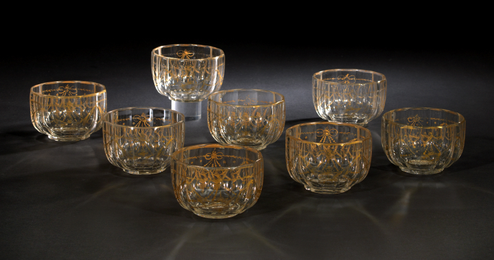 Appraisal: Set of Eight French Panel-Cut and Parcel Gilt Glass Finger