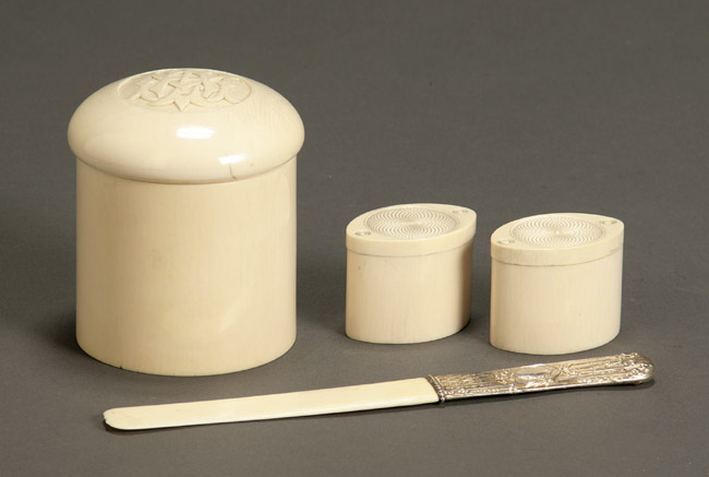 Appraisal: Group of Three European Ivory Boxes and a Silver Mounted