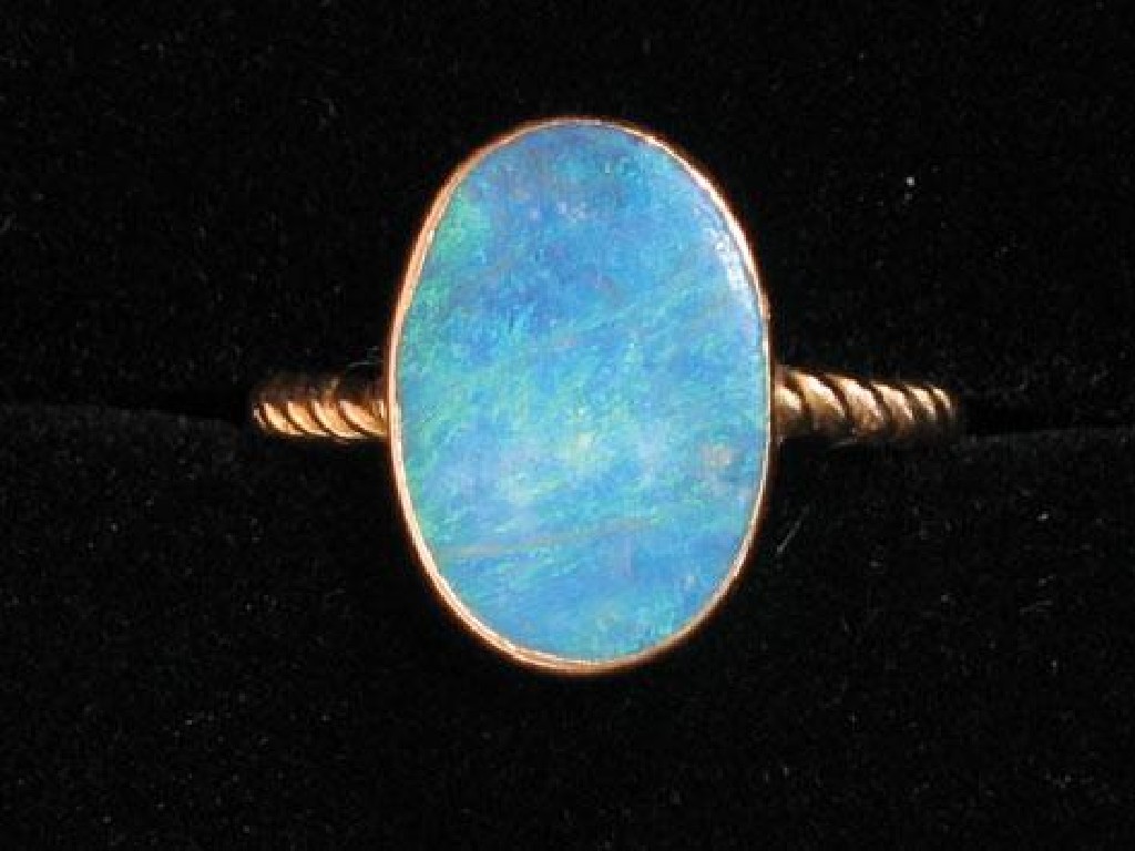 Appraisal: A TH CENTURY BLACK OPAL DRESS RING the oval black