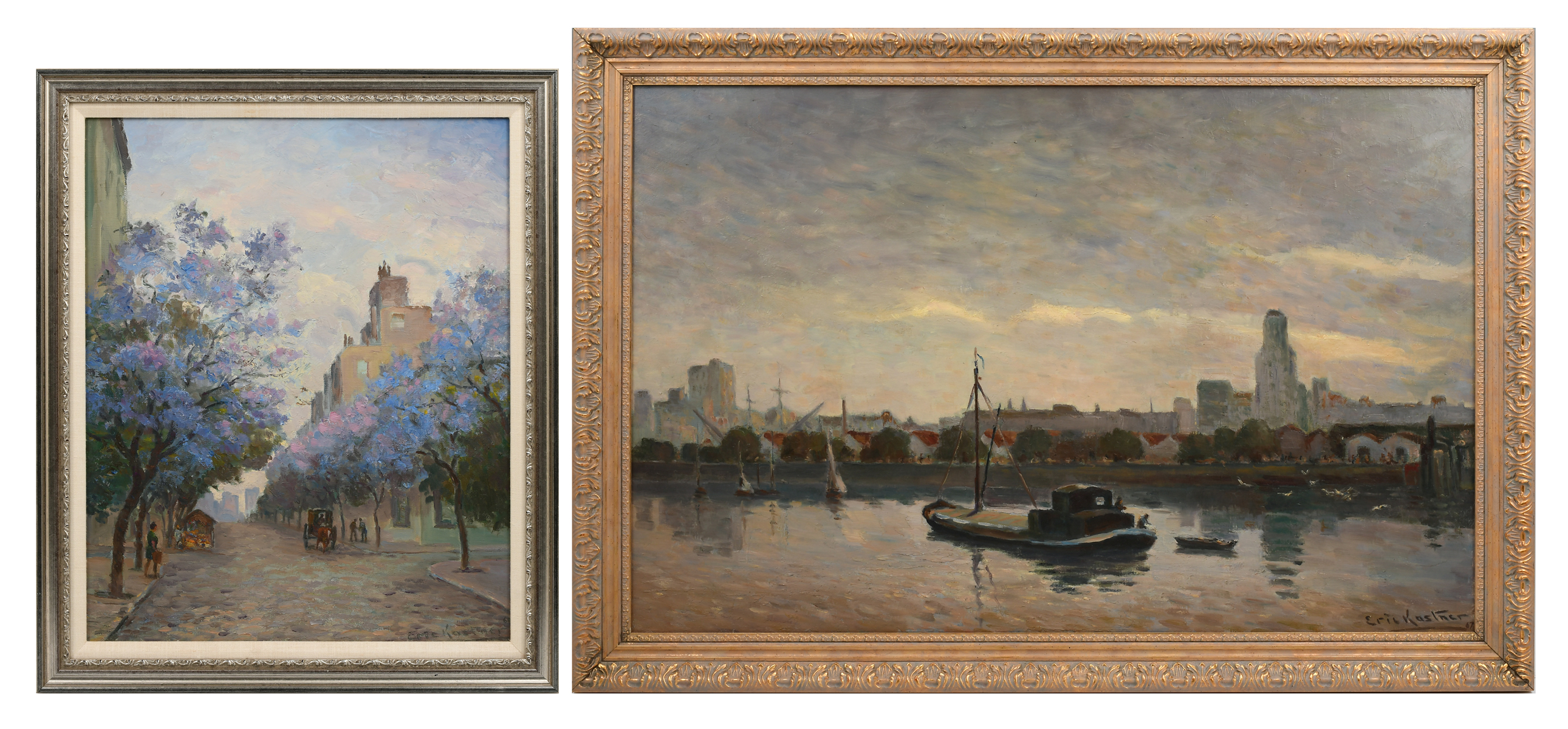 Appraisal: PC ERIC KASTNER ARGENTINE PAINTING LOT Argentine Harbor Scene Oil